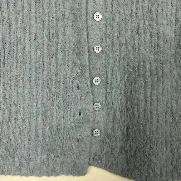 BP. Womens Sweater Baby Blue S Button-Up Crop Fuzzy Cardigan Cable Crew Soft EUC - Picture 4 of 11